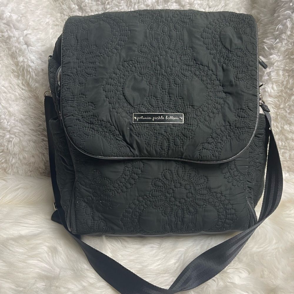 Petunia Pickle Bottom Quilted Black reversible backpack/shoulder diaper bag